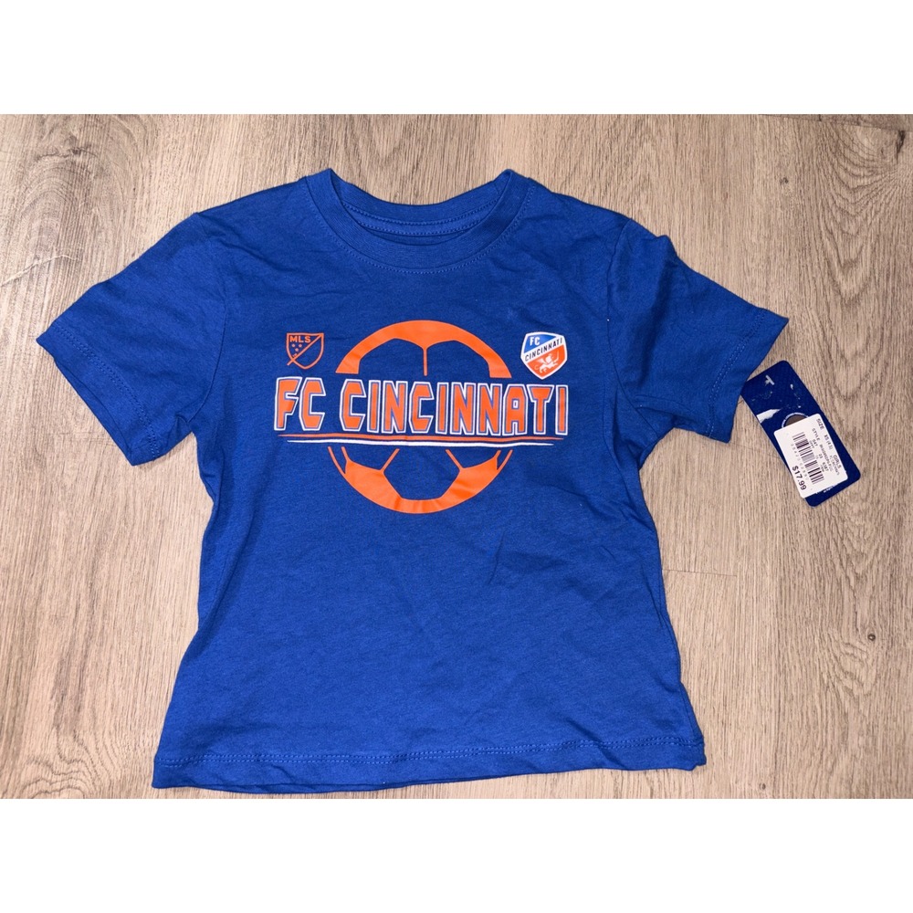 MLS FC Cincinnati Girls Blue Graphic T-Shirt Size XS 4/5 Soccer Fan Gear NWT